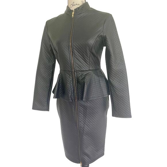 PINKLICIOUS DIAMOND QUILTED FAUX LEATHER DRESS BODYCON PEPLUM SZ S GOTH CORE - Picture 8 of 15